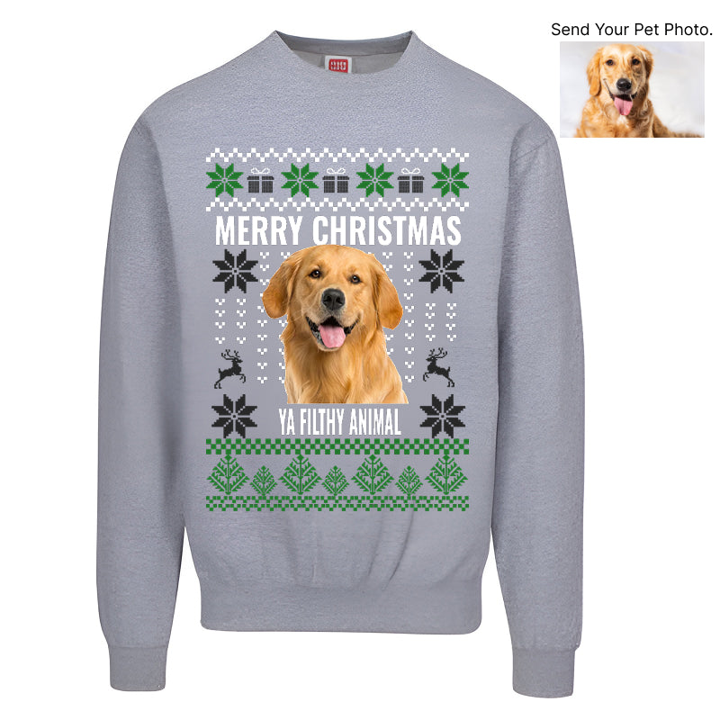 Custom Pet Ugly Christmas Sweater – Add Your Dog or Cat Photo – Funny Holiday Sweatshirt Gift