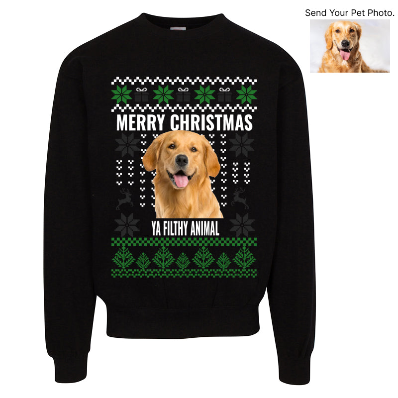 Custom Pet Ugly Christmas Sweater – Add Your Dog or Cat Photo – Funny Holiday Sweatshirt Gift