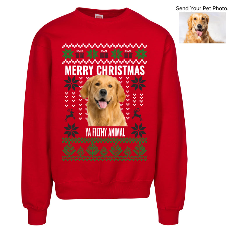 Custom Pet Ugly Christmas Sweater – Add Your Dog or Cat Photo – Funny Holiday Sweatshirt Gift
