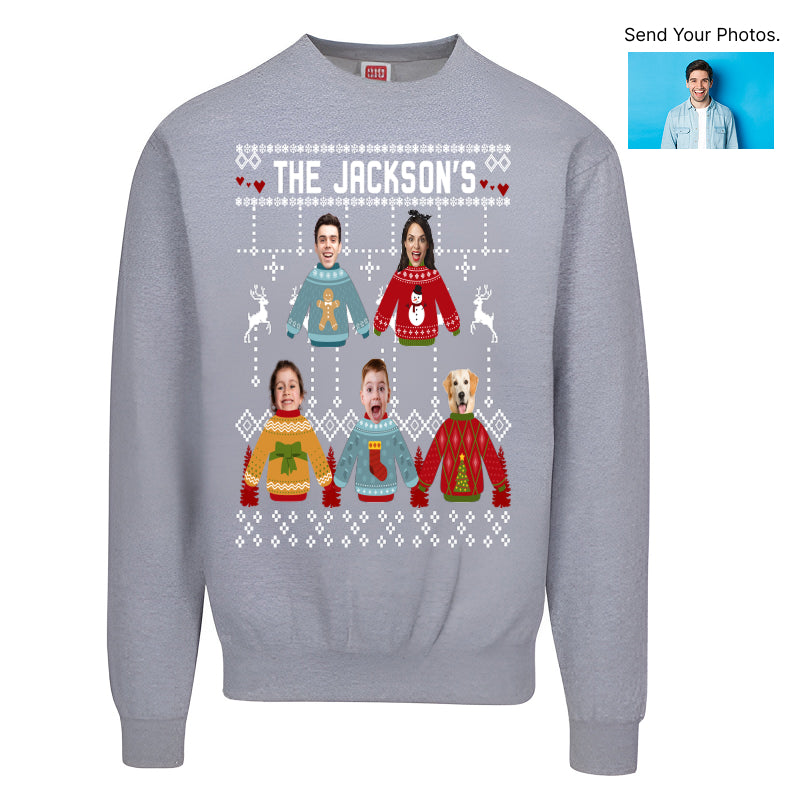 Personalized Family Face Ugly Christmas Sweater – Custom Photo Holiday Sweatshirt for Couples, Kids & Pets | Funny Matching Xmas Gift