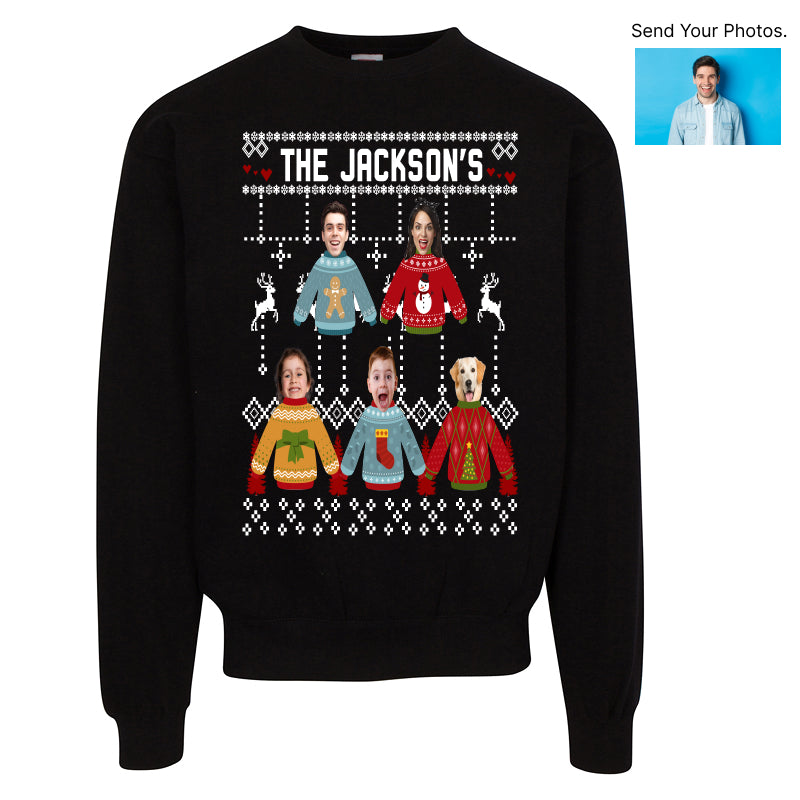 Personalized Family Face Ugly Christmas Sweater – Custom Photo Holiday Sweatshirt for Couples, Kids & Pets | Funny Matching Xmas Gift