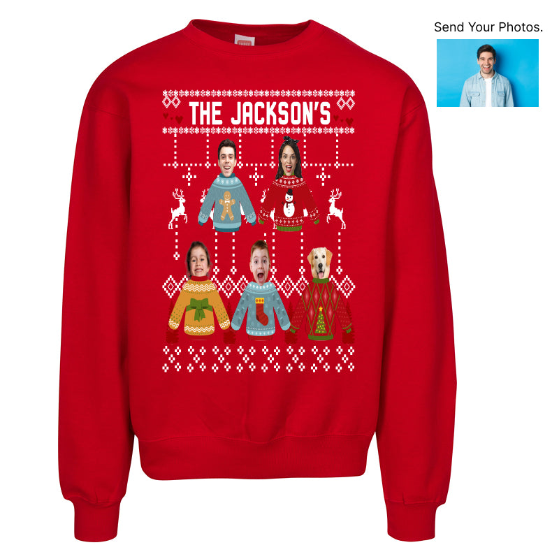 Personalized Family Face Ugly Christmas Sweater – Custom Photo Holiday Sweatshirt for Couples, Kids & Pets | Funny Matching Xmas Gift
