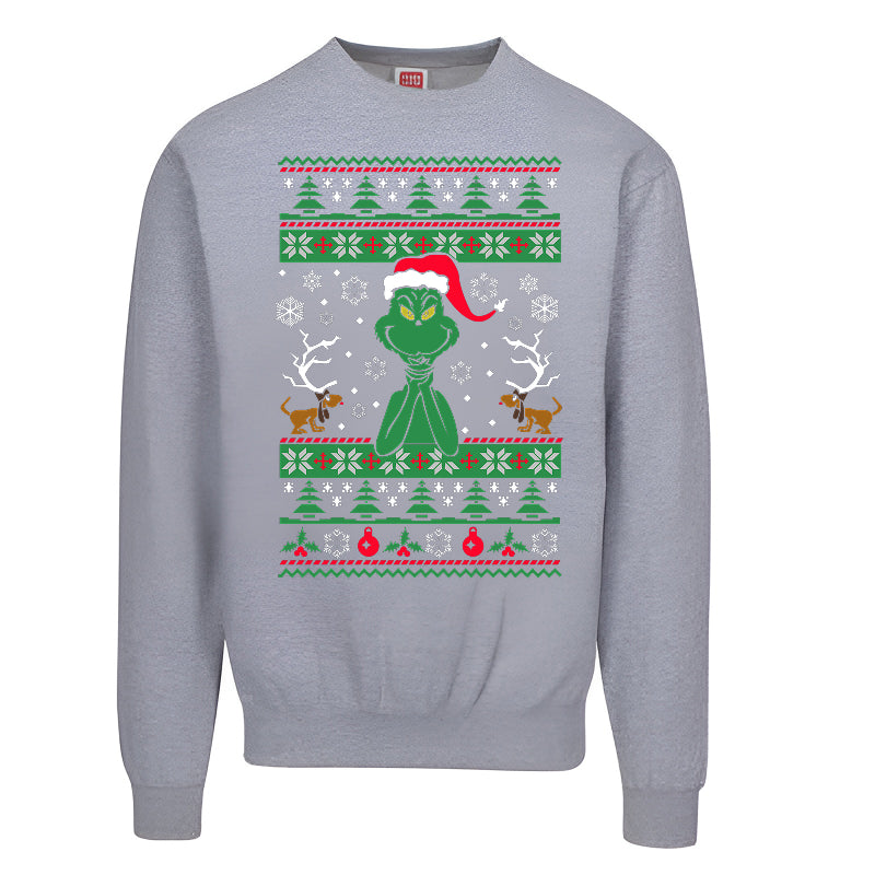 Grinch Ugly Christmas Sweater  Funny Holiday Sweatshirt for Christmas Lovers & Haters