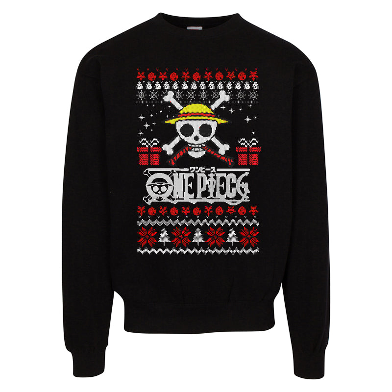 One Piece Ugly Christmas Sweater – Luffy Jolly Roger Holiday Sweatshirt