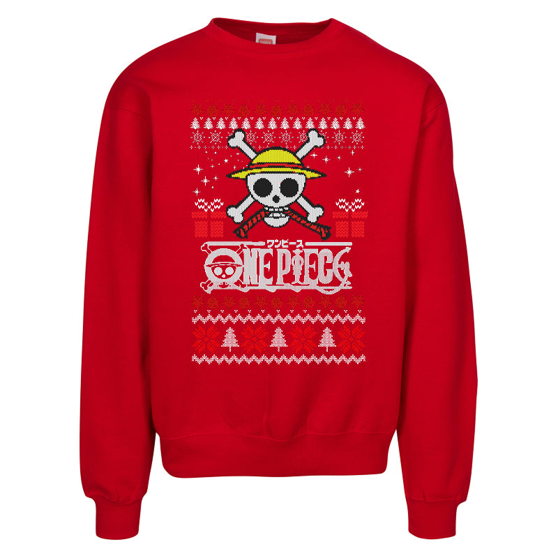 One Piece Ugly Christmas Sweater – Luffy Jolly Roger Holiday Sweatshirt
