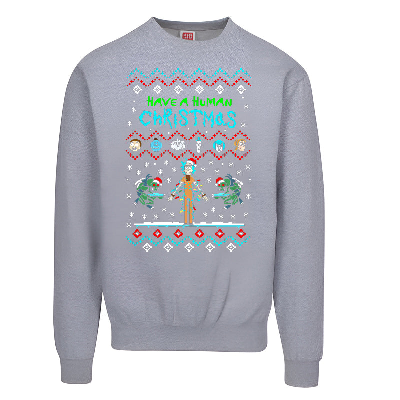 Rick & Morty “Have a Human Christmas” Ugly Sweater – Funny Retro Holiday Sweatshirt