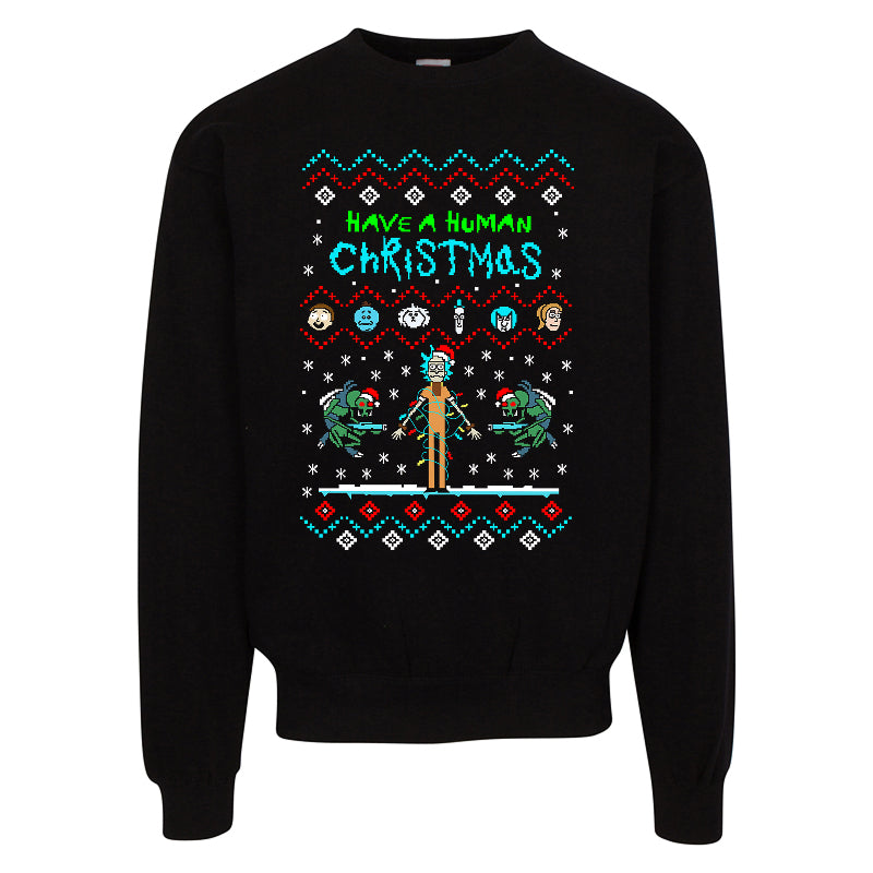 Rick & Morty “Have a Human Christmas” Ugly Sweater – Funny Retro Holiday Sweatshirt