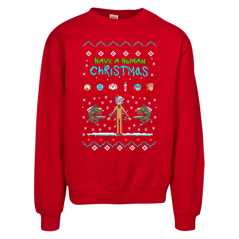 Rick & Morty “Have a Human Christmas” Ugly Sweater – Funny Retro Holiday Sweatshirt