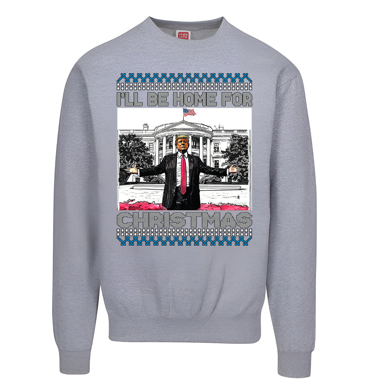 Trump I’ll Be Home for Christmas Ugly Sweater – Funny Comic-Style Holiday Sweatshirt