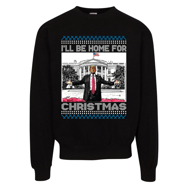 Trump I’ll Be Home for Christmas Ugly Sweater – Funny Comic-Style Holiday Sweatshirt