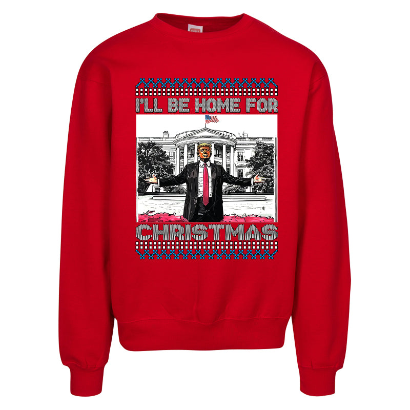 Trump I’ll Be Home for Christmas Ugly Sweater – Funny Comic-Style Holiday Sweatshirt