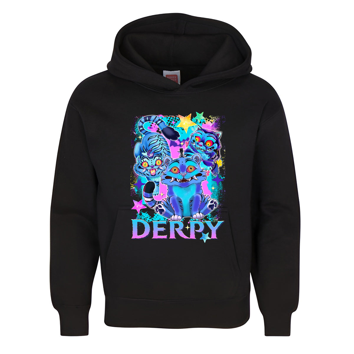 Derpy Neon Tiger Kids Hoodie  Cute Funny 3D Cartoon Design