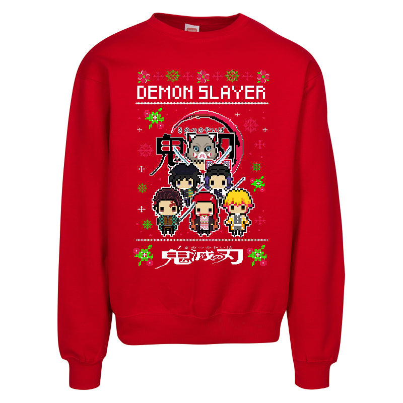 Slayer Squad Christmas Sweater – Funny Anime Pixel Holiday Sweatshirt