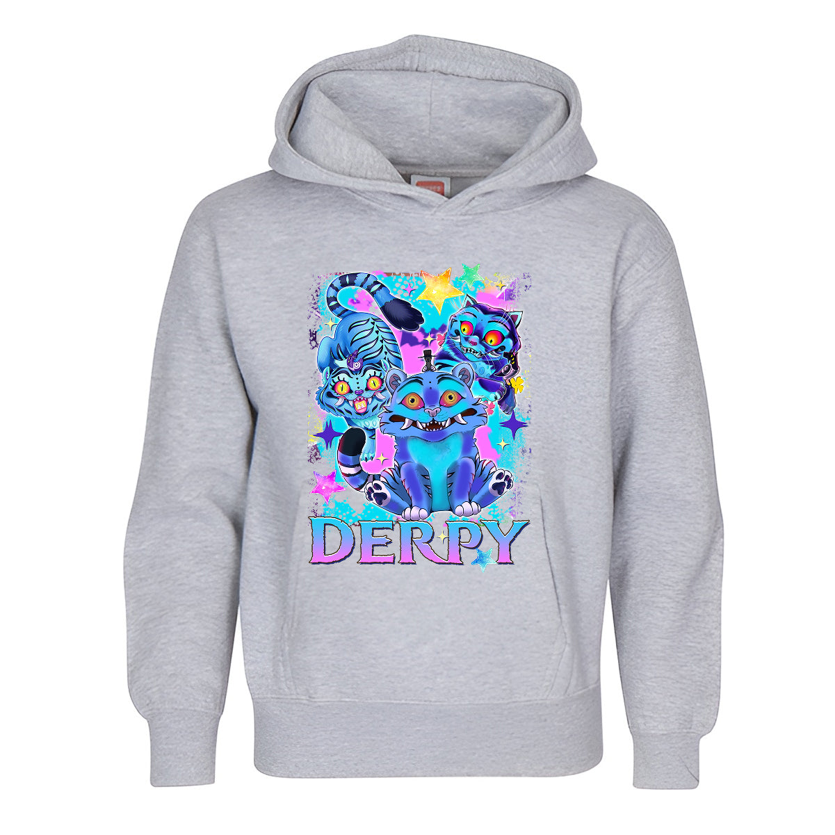 Derpy Neon Tiger Kids Hoodie  Cute Funny 3D Cartoon Design