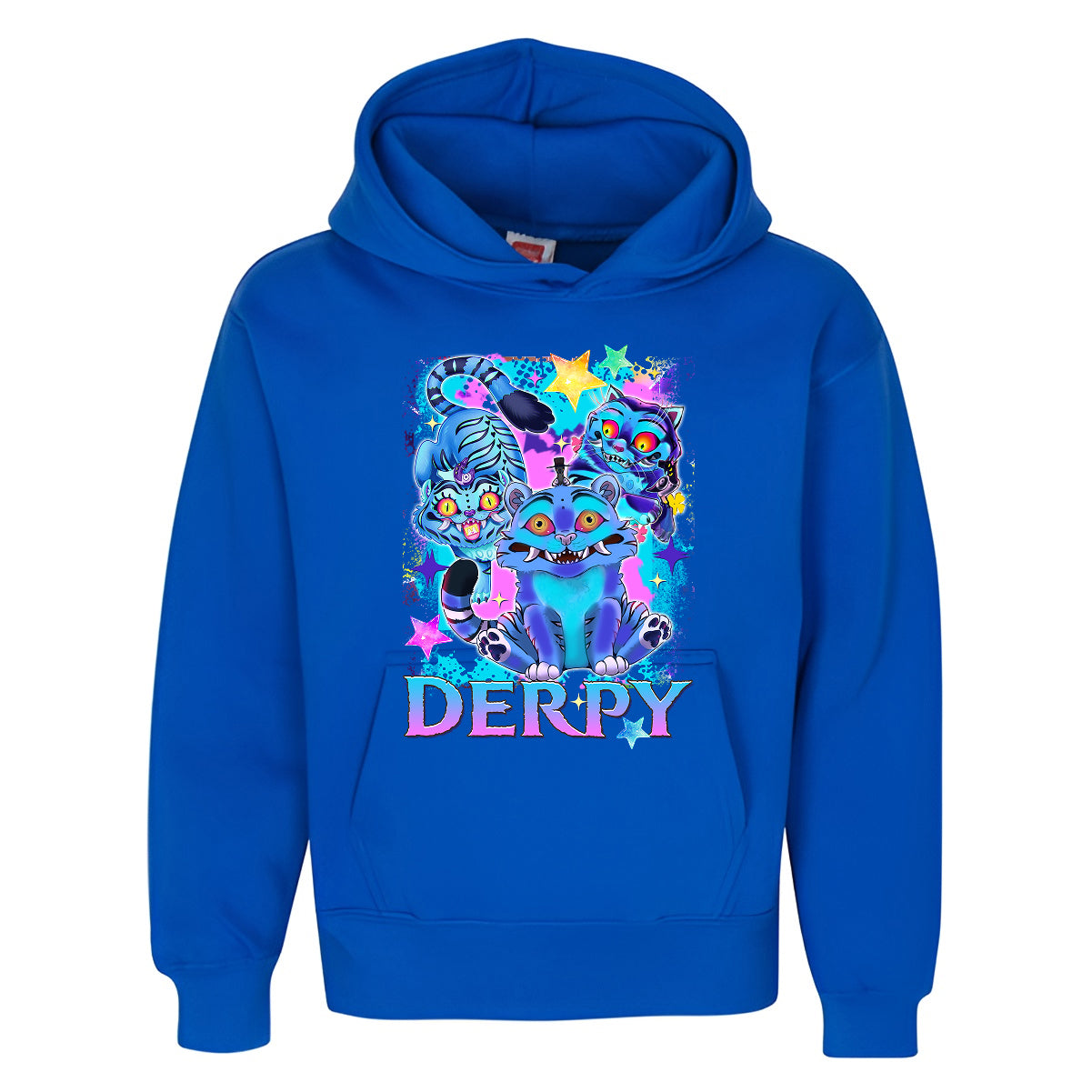 Derpy Neon Tiger Kids Hoodie  Cute Funny 3D Cartoon Design